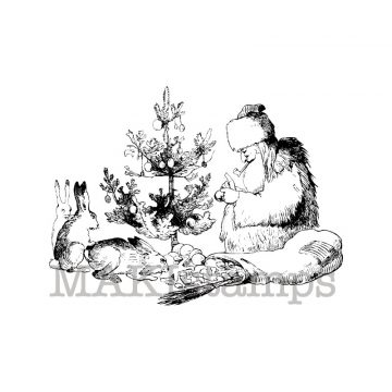 Pelzmärtel mit Hasen / Weihnachtsstempel / Stempelgummi (130502)