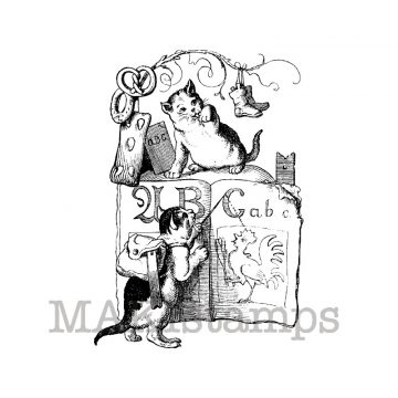 Schulstempel Katzen lernen ABC / Stempelgummi (130503)