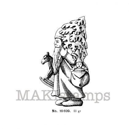 Stempel Weihnachtsmann mit Schaukelpferd / Landspiegel / Stempelgummi (130505)