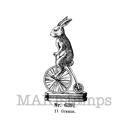 Bunny on penny farthing stamp makistamps