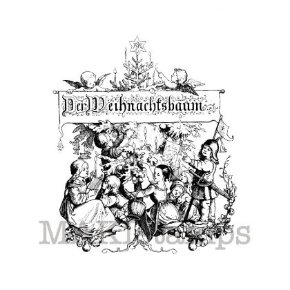 Weihnachtsstempel Kinder unterm Weihnachtsbaum mit Schriftzug  /  Stempelgummi (130511)