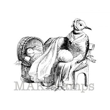 Mother Pigeon with baby in cradle stamp makistamps