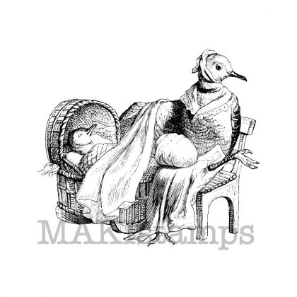 Mutter mit Baby in Wiege als Taube / Stempelgummi (130604)