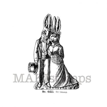 Bride and Groom as rabbits rubber stamp makistamps