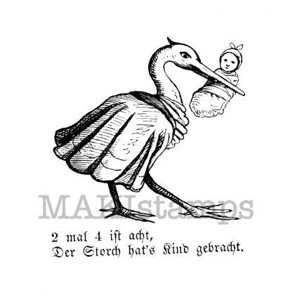 Stork carrying a baby stamp makistamps