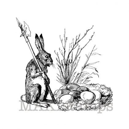 Bunny with lance and nest of eggs makistamps
