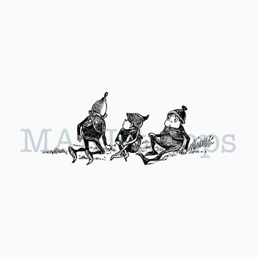 Rubber stamp three little Brownies in the grass