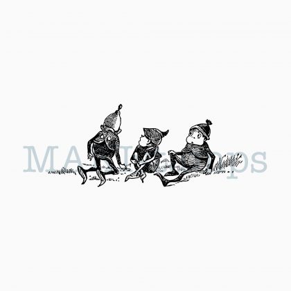 Rubber stamp three little Brownies in the grass