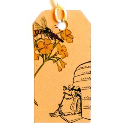 Bee sweeping in front of beehive stamp makistamps