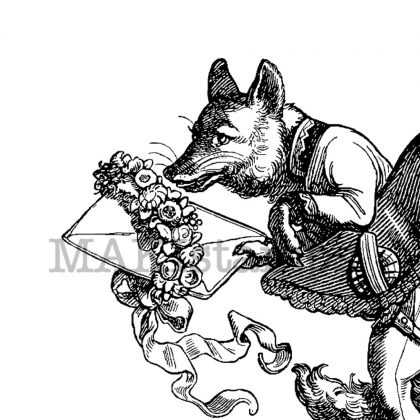 Valentine stamp / Fox postillion rubber stamp Honoré de Grandville (180709) - Image 2