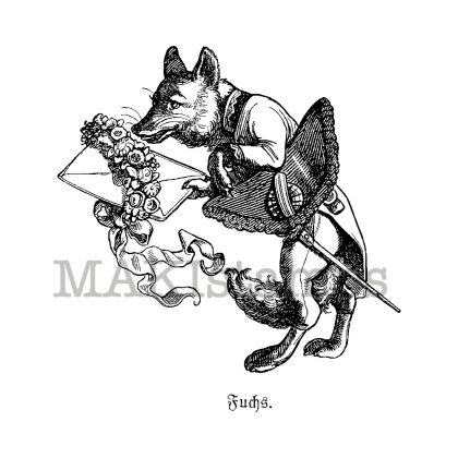 Valentine rubber stamp fox with letter MAKIstamps