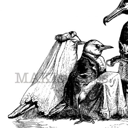 Wedding rubber stamp bird bride and groom Honoré de Grandville (180707) - Image 2