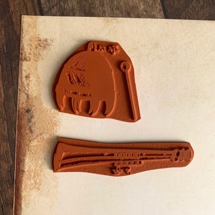 Rubber stamp set medieval musical instruments flute and bell - unmounted rubber stamp or cling stamp option (220411) - Image 2