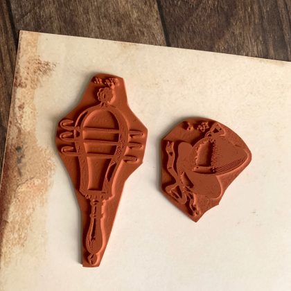 Rubber stamp set medieval musical instruments - unmounted rubber stamp or cling stamp option (220412) - Image 2