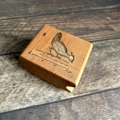 *Each one a unique piece* vintage hen rubber stamp mounted on pear wood (300000-46)