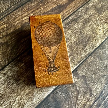 *Each one a unique piece* vintage hot air balloon rubber stamp mounted on plum wood (300000-44)