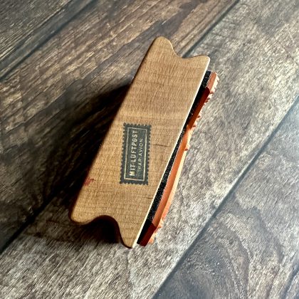 *Each one a unique piece* vintage hot air balloon rubber stamp mounted on plum wood (300000-44) - Image 2