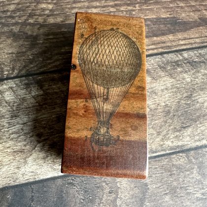 *Each one a unique piece* vintage hot air balloon rubber stamp mounted on plum wood (300000-39)