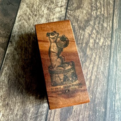 *Each one a unique piece* vintage Fox Terrier ball game rubber stamp mounted on plum wood (300000-35)