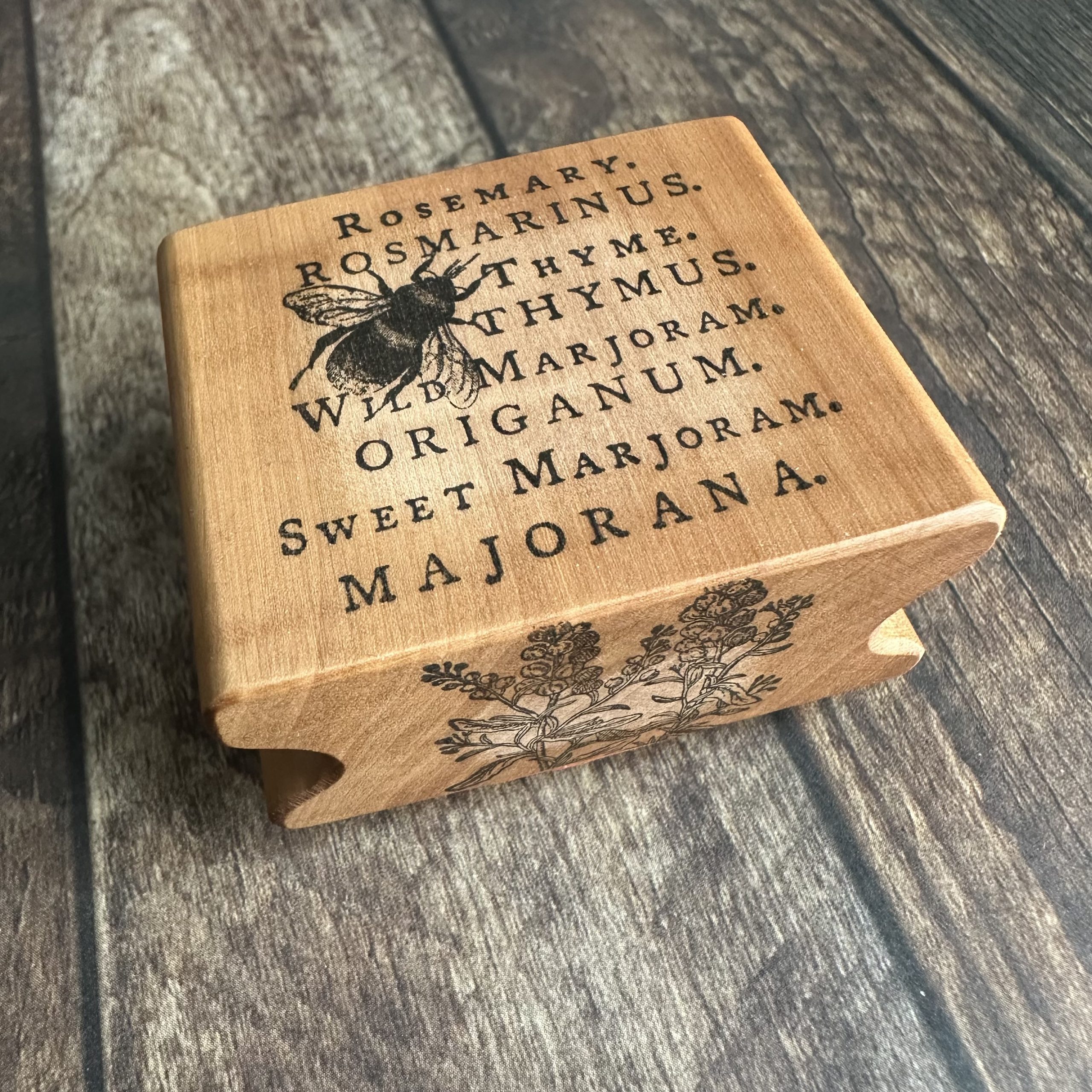 *Each one a unique piece* vintage bumblebee collage rubber stamp mounted on pear wood (300000-49)