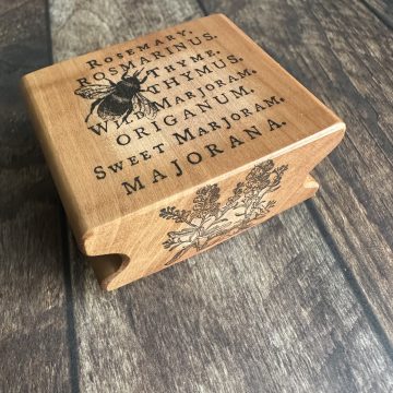 *Each one a unique piece* vintage bumblebee collage rubber stamp mounted on pear wood (300000-50)