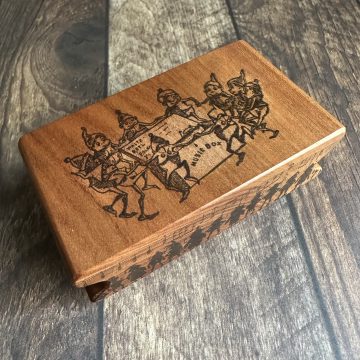 *Each one a unique piece* vintage Brownies with music box rubber stamp mounted on plum wood (300000-64)