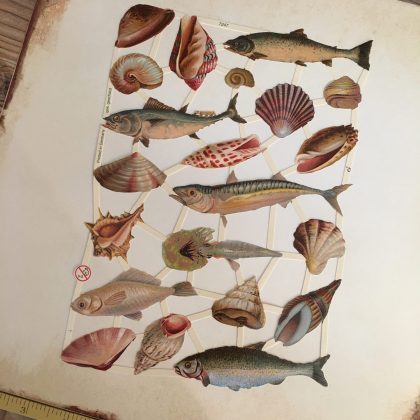 German paper scraps fish vintage style MAKIstamps