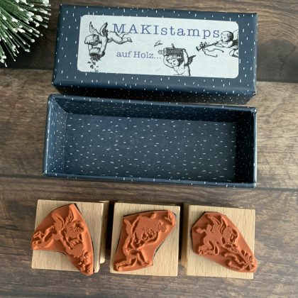 Geschenk Set 3 kleine Stempel in Schachtel - holzmontiert (300101-8) – Bild 2
