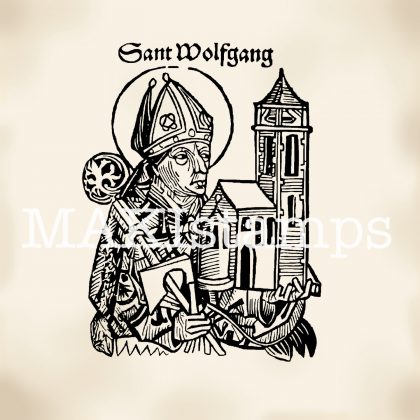 Medieval rubber stamp Saint Wolfgang patron saint of Bavaria MAKIstamps rubber art stamps