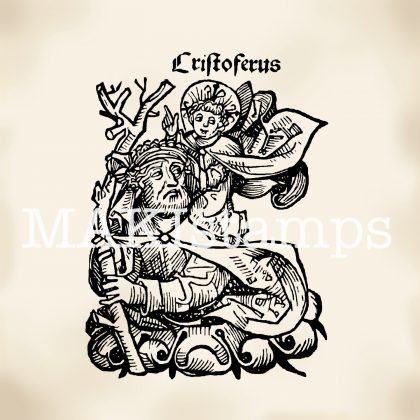 Rubber stamp Saint Christopher medieval woodcut MAKIstamps