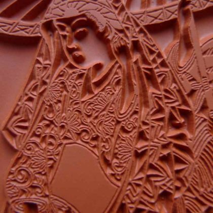 Geishas under an umbrella / Japanese rubber stamp (130205) - Image 4