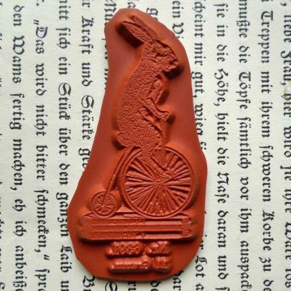 Hasenstempel Hase auf Hochrad unmontiertes Stempelgummi