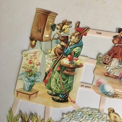 Easter paper scraps german vintage style bunny automobile (170016) - Image 2