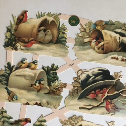 Winter paper scraps german vintage style garden birds in the snow (170017) - Image 2