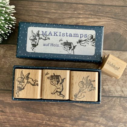Geschenk Set 3 kleine Stempel in Schachtel - holzmontiert (300101-8)
