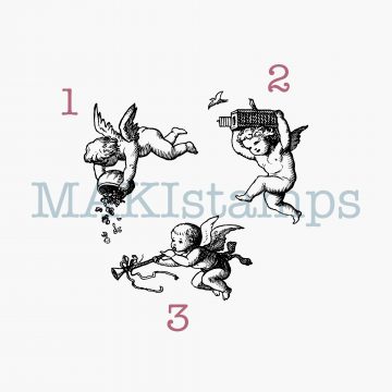 Stamp set 3 little celebrating cherubs - unmounted or EZ-mounted (200407)