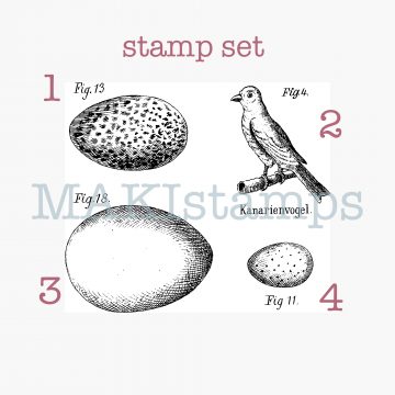 rubber stamp set eggs and bird MAKIstamps rubber art stamps