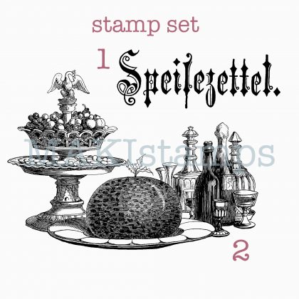 2 stamps set Christmas dinner and german text menu - unmounted rubber or cling stamp option (210412)