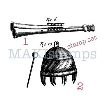 Rubber stamp set medieval musical instruments MAKIstamps