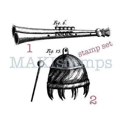 Rubber stamp set medieval musical instruments MAKIstamps