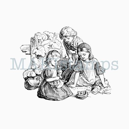 rubber stamp children with birds nest MAKIstamps rubber art stamps