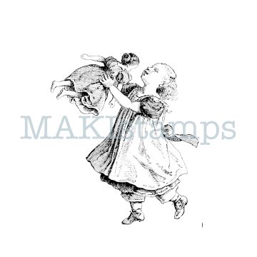 rubber stamp girl with doll nostalgia series MAKIstamps rubber art stamps