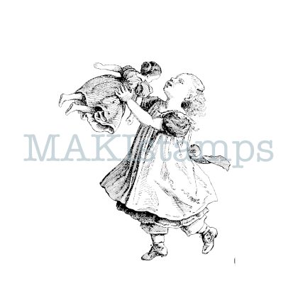 rubber stamp girl with doll nostalgia series MAKIstamps rubber art stamps