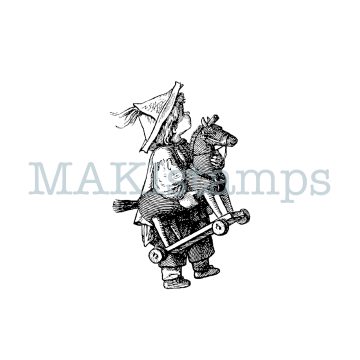 rubber stamp boy with wooden horse MAKIstamps nostalgia series