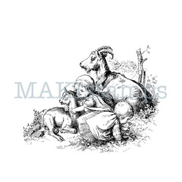 rubber stamp children with goats MAKIstamps nostalgia stamp series