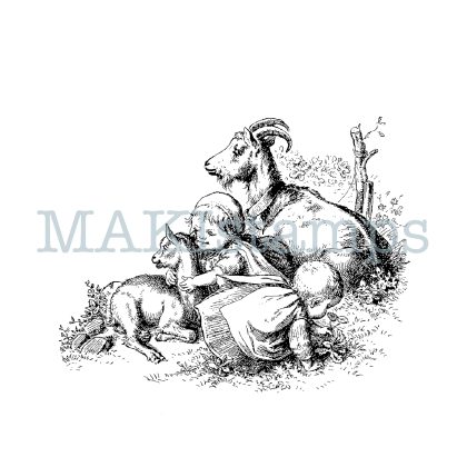 rubber stamp children with goats MAKIstamps nostalgia stamp series