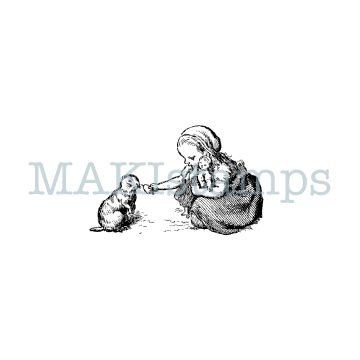 rubber stamp little girl with otter nostalgia stamp series MAKIstamps