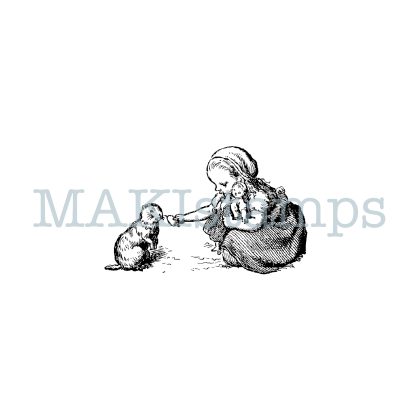 rubber stamp little girl with otter nostalgia stamp series MAKIstamps