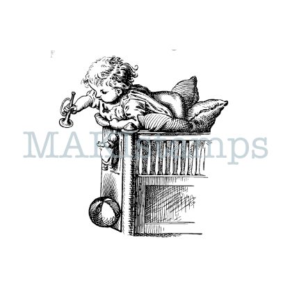 rubber stamp baby in crib nostalgia series MAKIstamps