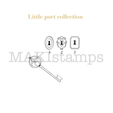 Mini stamp set lock and key MAKIstamps poetry rubber stamp collection